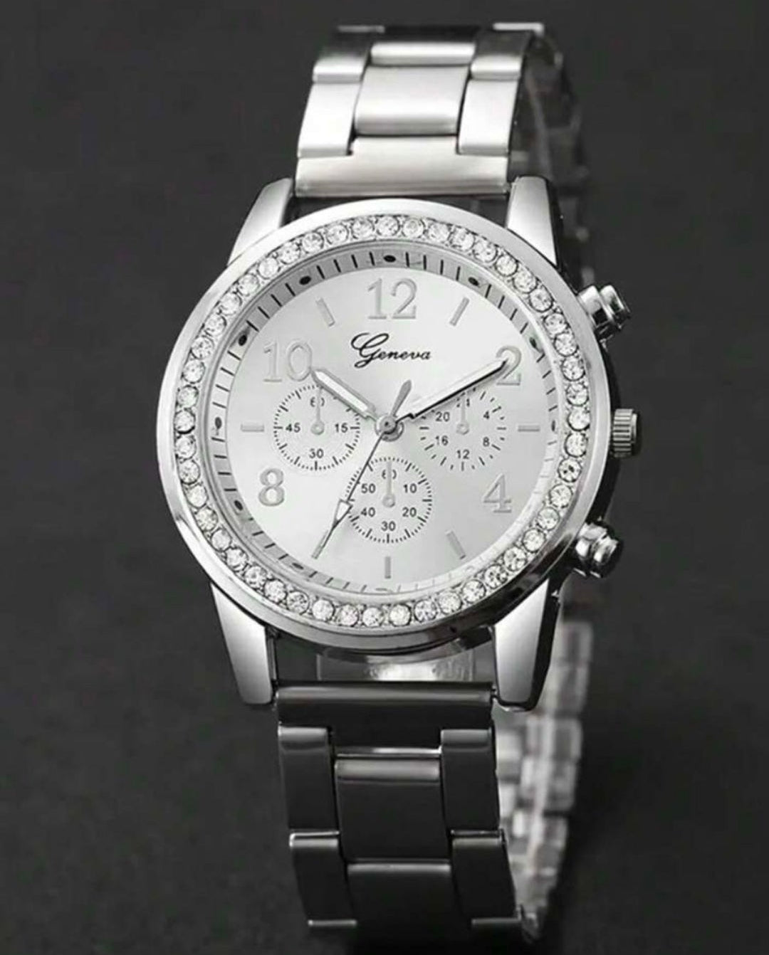 4 Pieces Lady's Silver Stainless Steel Strap Classic Quartz Watch Jewelry Set